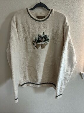 Vintage Shenandoah Deer Embroidered Landscape Cotton Sweater Mens XLT